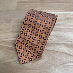 Brooks Brothers 346 Men's Orange Check Pure Silk Neck Tie Made In USA Designer
